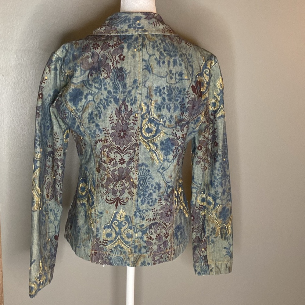 Chicos Embellished Floral Beaded
Metallic Rhinestone Boho Jean Jacket - Size S - Picture 4 of 9